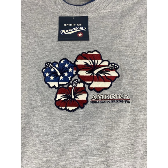 Spirit of America Mens T-Shirt 2XL Stars and Stripes Gray‎ Made in USA Hawaiian - Picture 5 of 7